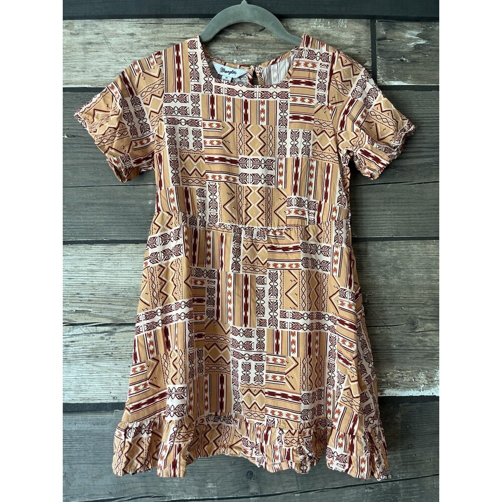 Wrangler Girls Retro® Aztec Short Ruffle Southwestern Western Cowgirl Dress M